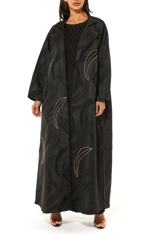 Black Jacquard Abaya with Handwork