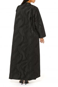 MOI1121008 3 Black Jacquard Abaya with Handwork