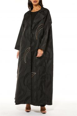 MOI1121008 5 Black Jacquard Abaya with Handwork