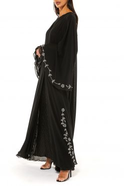 MOI1121009 3 Black Chiffon Abaya With Handwork Embellishments