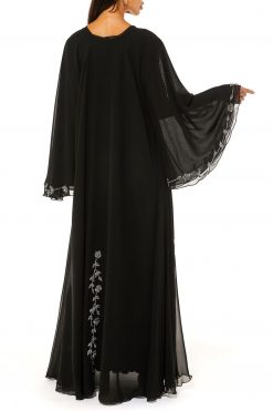 MOI1121009 4 Black Chiffon Abaya With Handwork Embellishments