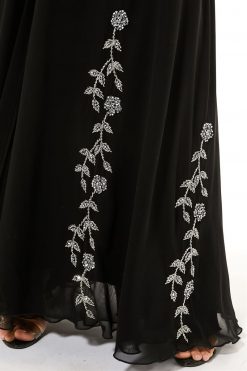 MOI1121009 5 Black Chiffon Abaya With Handwork Embellishments