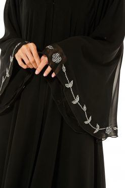 MOI1121009 6 Black Chiffon Abaya With Handwork Embellishments