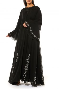 MOI1121009 7 Black Chiffon Abaya With Handwork Embellishments