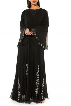 MOI1121009 8 Black Chiffon Abaya With Handwork Embellishments