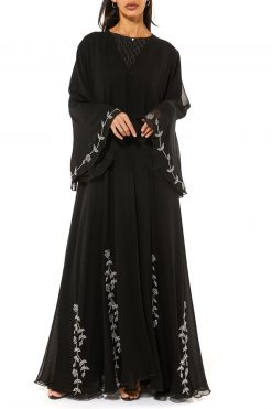 MOI1121009 9 Black Chiffon Abaya With Handwork Embellishments