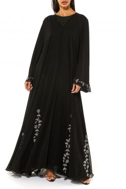 MOI1121009 10 Black Chiffon Abaya With Handwork Embellishments