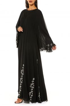 MOI1121009 11 Black Chiffon Abaya With Handwork Embellishments