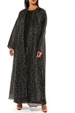 Black Textured Organza Abaya