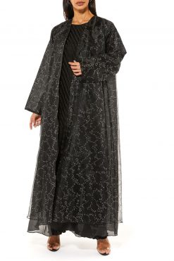 MOI1121010 6 Black Textured Organza Abaya
