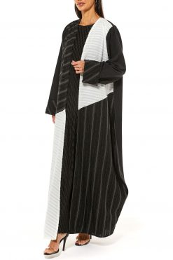 MOI1121011 3 Black Casual Abaya with Contrasting Panels