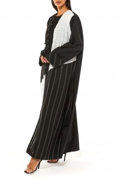 MOI1121011 4 Black Casual Abaya with Contrasting Panels