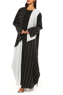 MOI1121011 5 Black Casual Abaya with Contrasting Panels