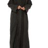 Black Pleated Taffeta Abaya Embellished with Handwork