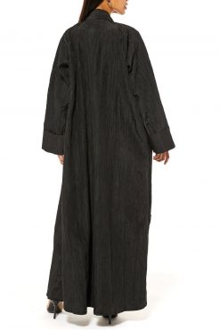 MOI1121012 4 Black Pleated Taffeta Abaya Embellished with Handwork