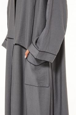 MOI1121020 3 Grey Linen Casual Abaya