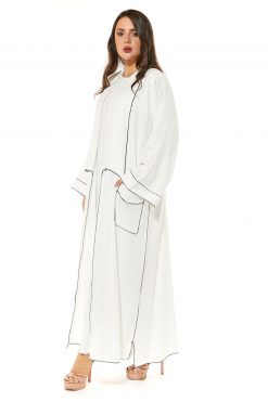 MOI1121023 2 White Linen Casual Abaya