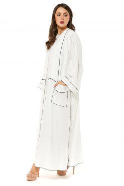 MOI1121023 3 White Linen Casual Abaya