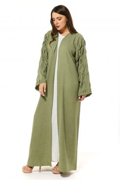 MOI1121035 3 Green Linen Casual Abaya