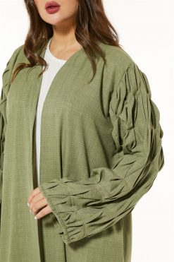MOI1121035 4 Green Linen Casual Abaya
