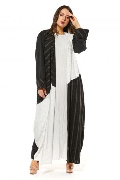 MOI1121039 3 Black Casual Abaya with Contrasting Panels