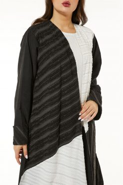 MOI1121039 6 Black Casual Abaya with Contrasting Panels