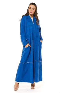 MOI1121043 3 Royal Blue Casual Abaya with threadwork detailing