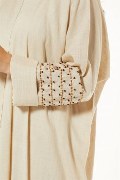 MOI1121048 3 Beige Linen Abaya
