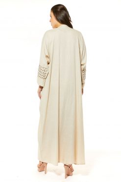 MOI1121048 4 Beige Linen Abaya