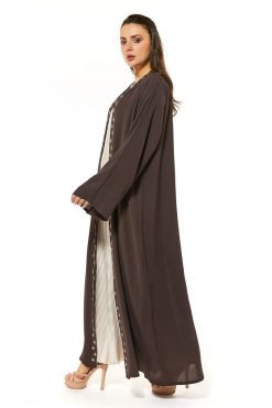 MOI1121052 2 Brown Threadwork Embroidery Abaya
