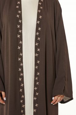 MOI1121052 3 Brown Threadwork Embroidery Abaya