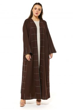 Brown Casual Abaya with Threadwork Detailing