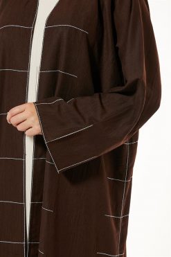 MOI1121054 3 Brown Casual Abaya with Threadwork Detailing