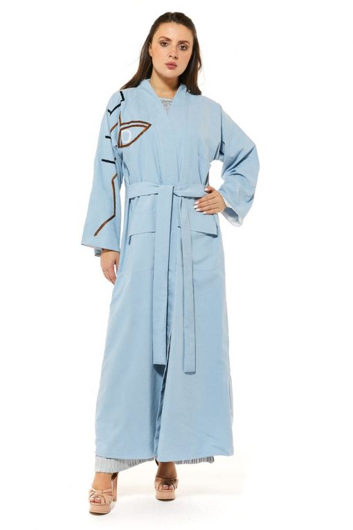 Blue Casual Abaya with Wool work