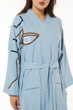 MOI1121057 3 Blue Casual Abaya with Wool work