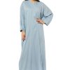 MOI1121059 1 Blue Linen Abaya with Threadwork