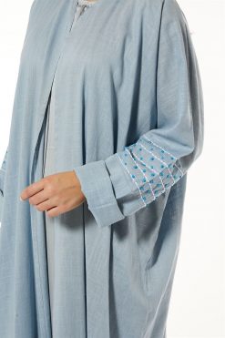 MOI1121059 5 Blue Linen Abaya with Threadwork