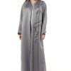Bridal Satin Grey Abaya With Hand Embroidery