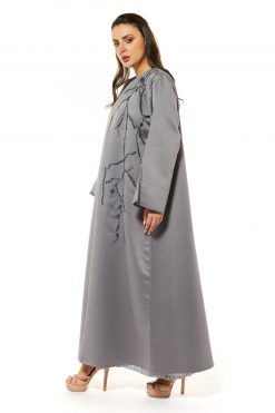 MOI1121060 3 Bridal Satin Grey Abaya With Hand Embroidery