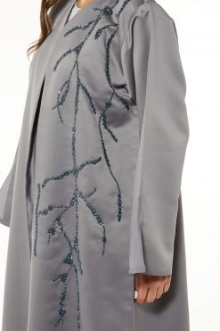 MOI1121060 4 Bridal Satin Grey Abaya With Hand Embroidery