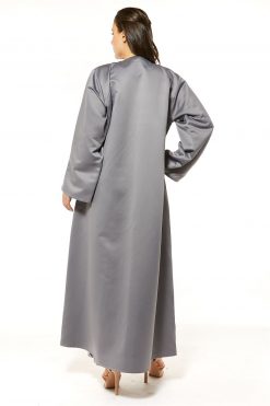 MOI1121060 5 Bridal Satin Grey Abaya With Hand Embroidery