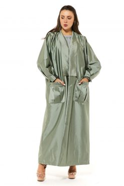 Green Victoria Satin Casual Abaya with Pockets