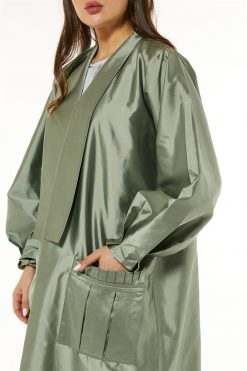 MOI1121063 3 Green Victoria Satin Casual Abaya with Pockets