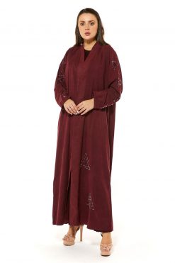Maroon Shamua Abaya with Handwork