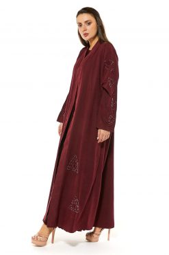 MOI1121067 3 Maroon Shamua Abaya with Handwork