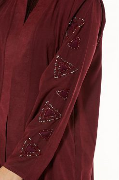 MOI1121067 4 Maroon Shamua Abaya with Handwork