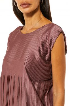 MOI1121090 3 Brown Pleated Armani Silk Under Dress