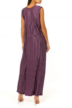 فستان تحت الفستان من الحرير ارماني بطيات كستنائي 7 MOI1121091 3 Maroon Pleated Armani Silk Under Dress