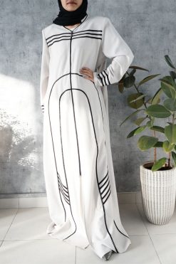 AL102 4 White & Black Winter Abaya