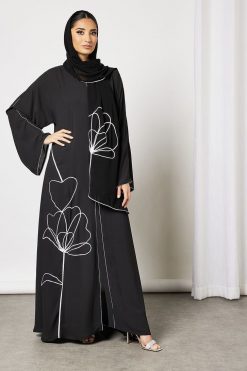 Bsi3551 4 Black Ribbon Embellished Abaya